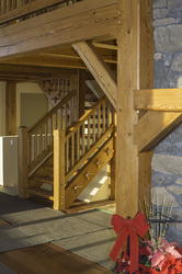 timber frame home stairs larch timbers