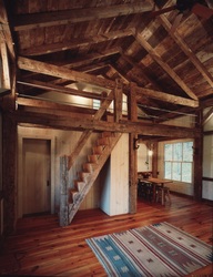 timber frame cabin recycled wood oak stairs