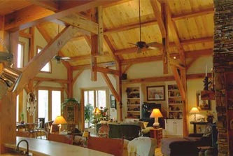 timber frame home recycled douglas fir fireplace
